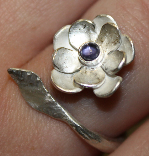 flower ring with iolite