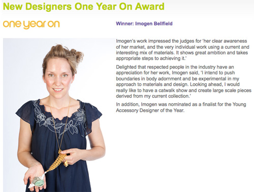 Imogen Belfield wins One Year On Designer of the Year  2010