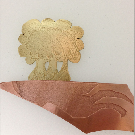 designs in copper  and brass exploring line and texture, for SW10 jewellery making workshop 