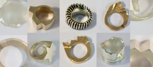 Examples of rings cast in silver and bronze, from wax carving