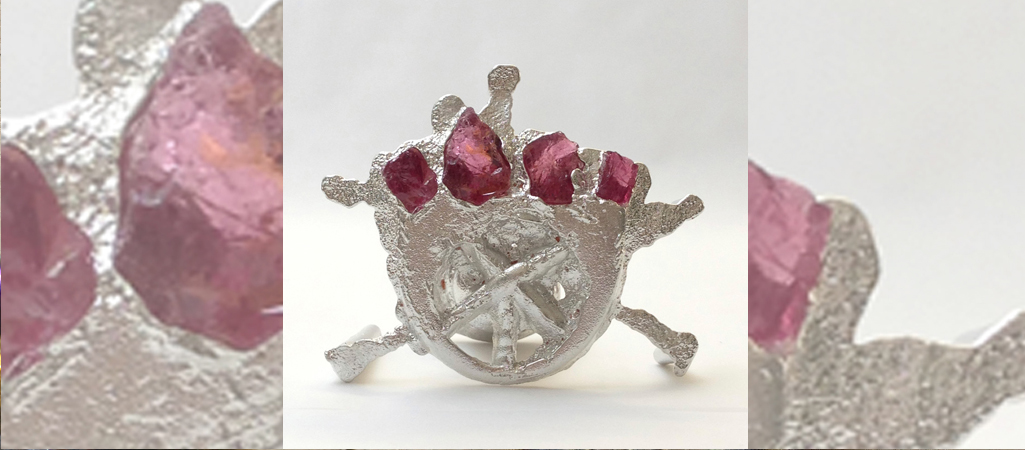 delft sand cast pewter ring with tourmaline chips